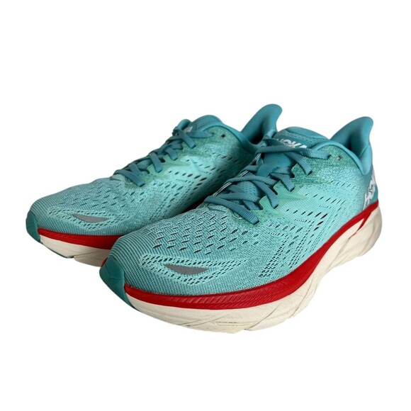 Hoka One One Women's Size 9.5B Clifton 8 Running Shoe Sneaker  Eggshell / Blue - Picture 1 of 12